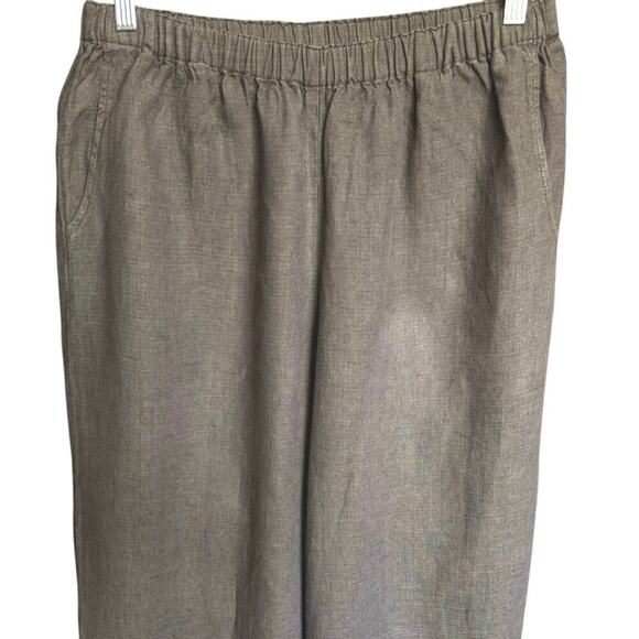 Flax Flowing Pant Linen Elastic Waist Wide Leg Flare Roomy Fit Brown Size Medium - Picture 2 of 10